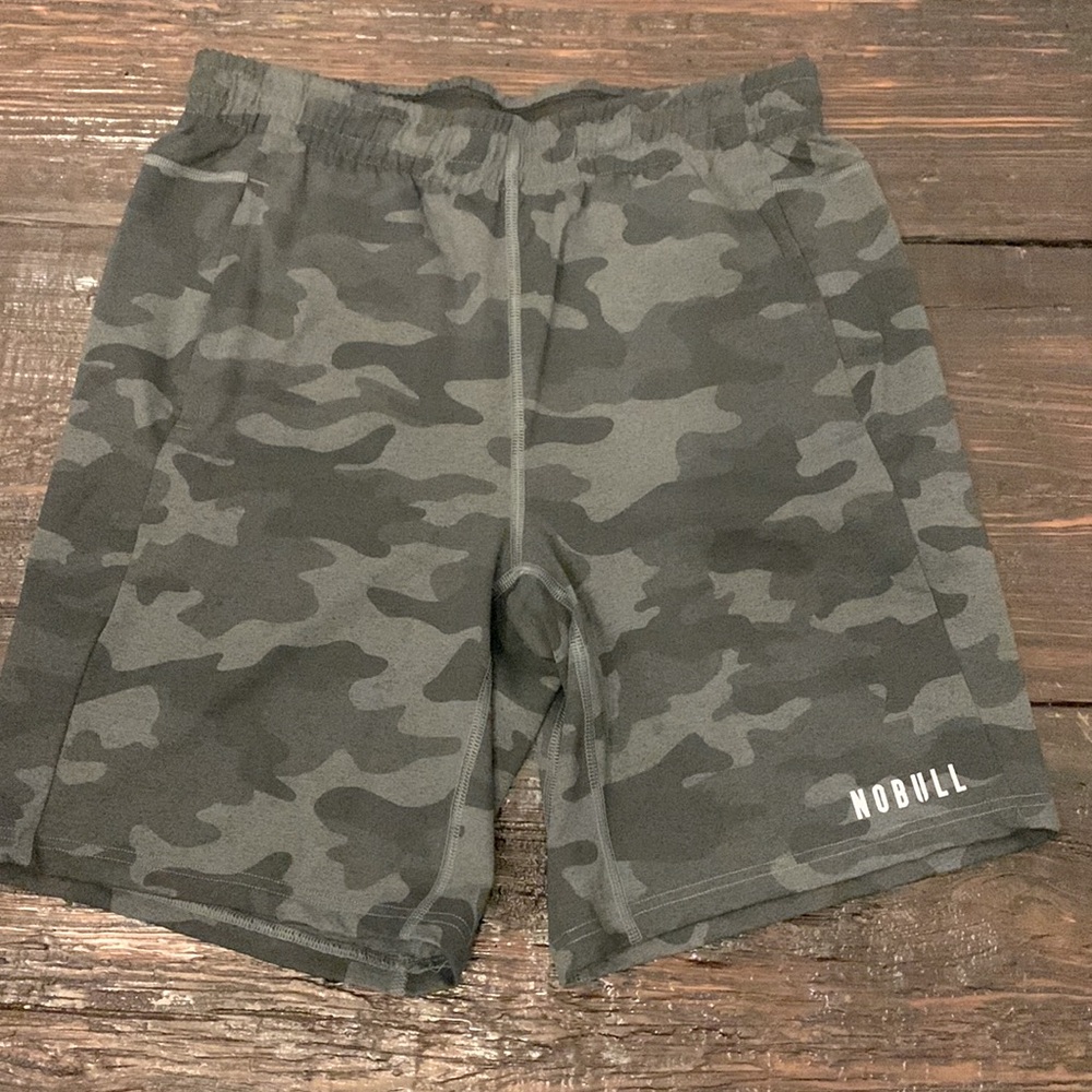 NOBULL Large gray black camo print unlined shorts